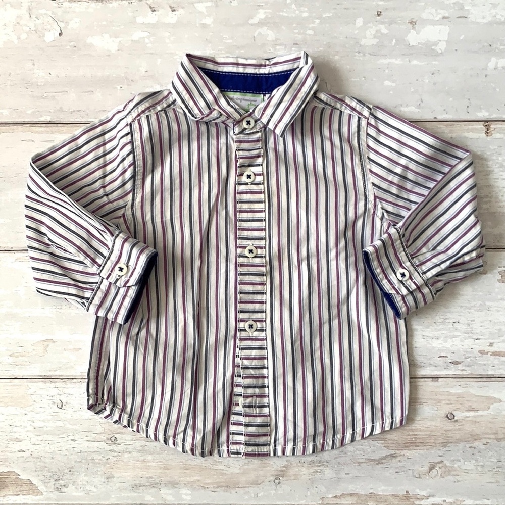 Baby Boys 12m Pinstripe Long Sleeve Button Down Shirt White Purple Toddler